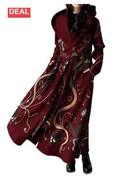 Women Long Fleece Trench Coat Gothic Belted Overcoat Peacoat Fall